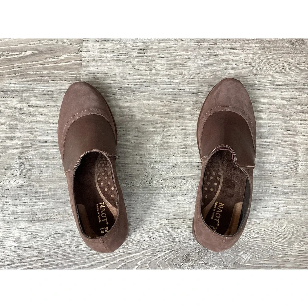 Naot Angin Velvet Womens 39 8 Brown Leather Slip On Casual Comfort Loafers Shoes